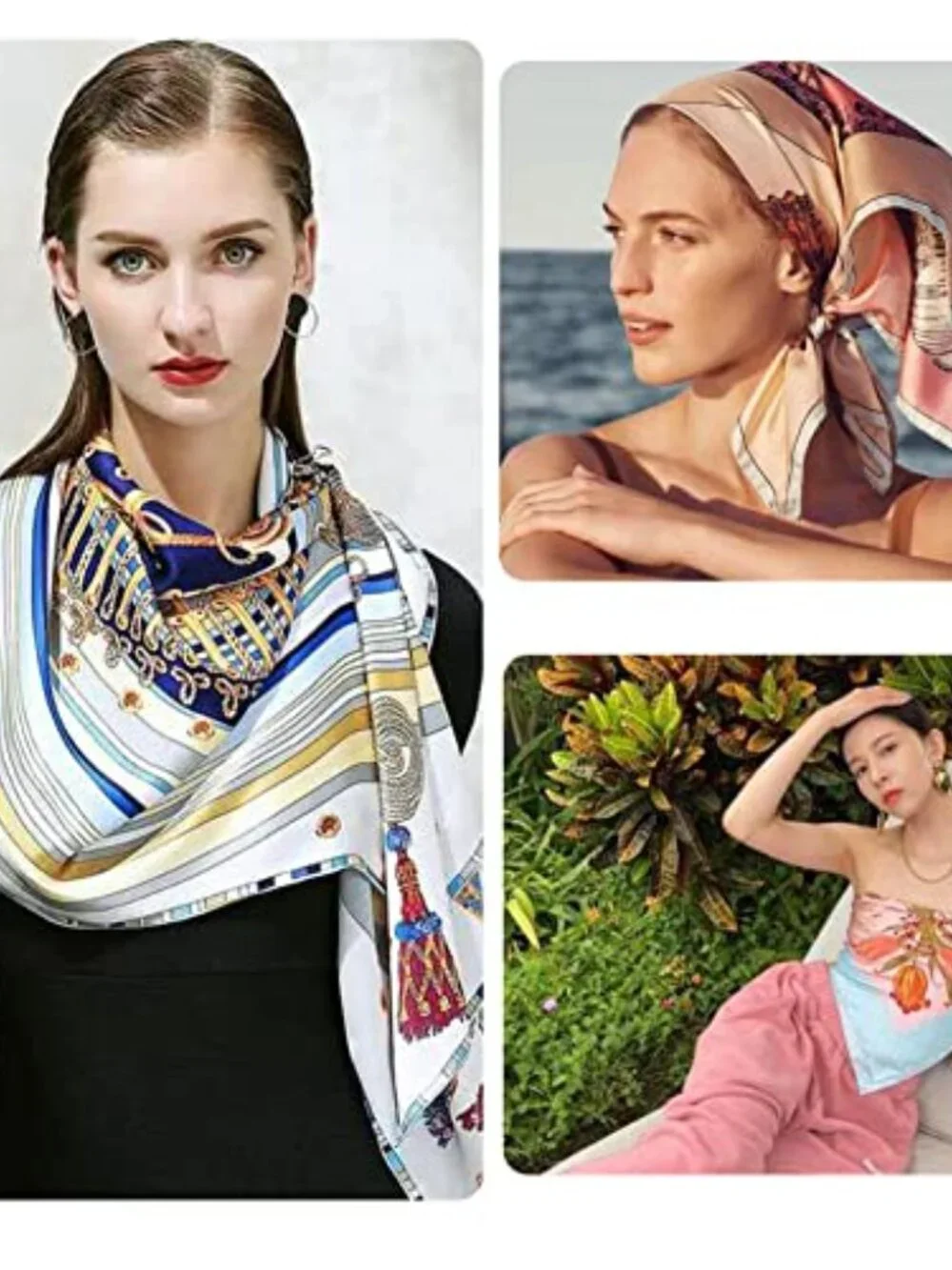 4 Pack Silk Like Head Scarves for Women Large Square Satin Hair Neck Scarf Shawl